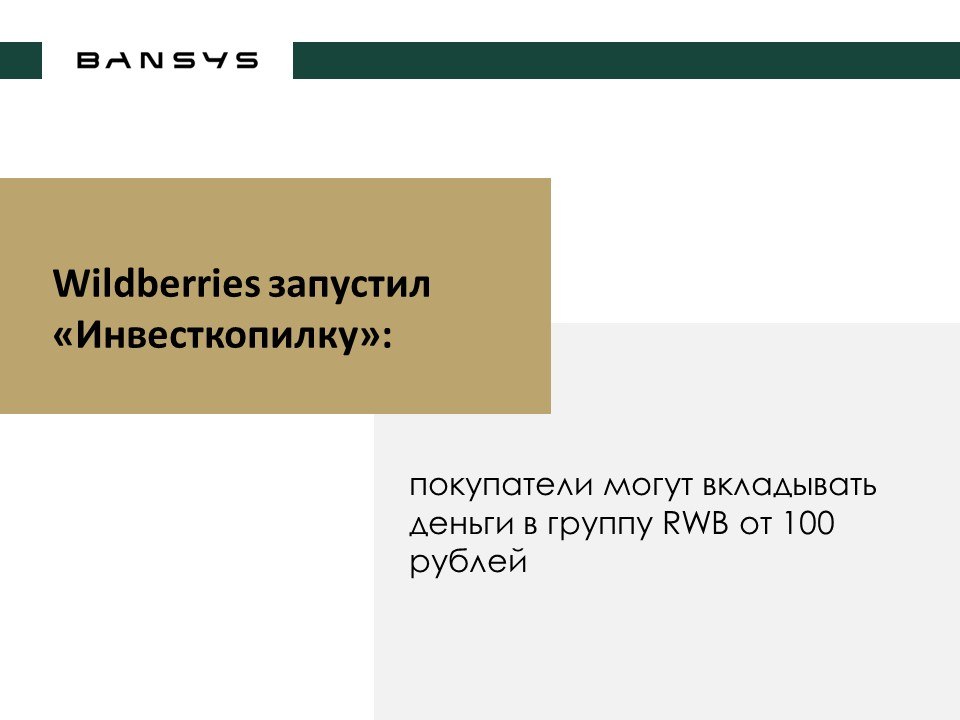 Wildberries запустил «Инвесткопилку»: покупатели могут вкладывать деньги в группу RWB от 100 рублей